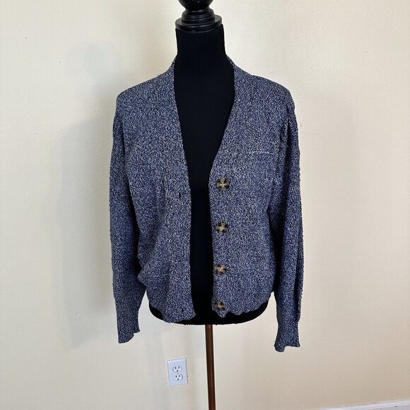 Cupcakes & Cashmere Womens Cardigan Sweater Blue White Size Large Comfy - Picture 8 of 11